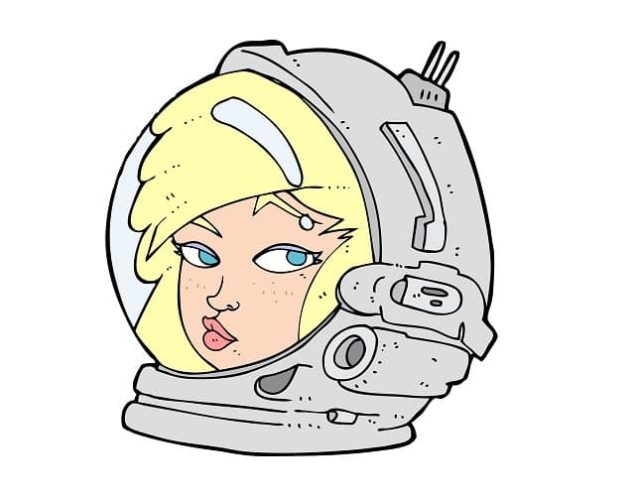 κεφάλι ξανθιάς γυναίκας με κράνος αστροναύτη